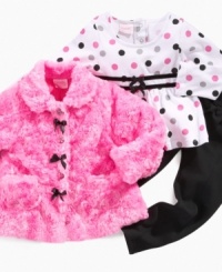 Keep her cool-weather wardrobe fun with this standout polka-dot shirt, legging and coat set from Nannette. Keep her cool-weather wardrobe fun with this standout polka-dot shirt, legging and coat set from Nannette.