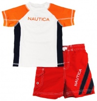 Nautica Infant Boys Orange/Red Print Rash Guard Swim Top/Shorts 2 Pc Set 121824M Nautica Infant Boys Orange/Red Print Rash Guard Swim Top/Shorts 2 Pc Set 121824M