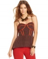 Piped trim and a bustier style adds a sultry appeal to this Bar III houndstooth tank -- perfect for a hot night out! (Clearance)