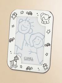 A charming frame for their very first photo is handcrafted by renowned artisans in gleaming sterling silver with a stamped zoo motif. Lacquered to prevent tarnish and ensure a long life Fits a 4 X 6 photograph Backed in Bubinga wood 5½W X 7½H X ½D Made in Spain A charming frame for their very first photo is handcrafted by renowned artisans in gleaming sterling silver with a stamped zoo motif. Lacquered to prevent tarnish and ensure a long life Fits a 4 X 6 photograph Backed in Bubinga wood 5½W X 7½H X ½D Made in Spain