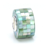 Bella Fascini Shades of Green Mother of Pearl Mosaic Shell Bead, Sterling Silver Core fits Pandora Chamilia Style Charm Bracelet Bella Fascini Shades of Green Mother of Pearl Mosaic Shell Bead, Sterling Silver Core fits Pandora Chamilia Style Charm Bracelet