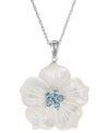 Say it with a flower. This sterling silver necklace, with white mother of pearl (30 mm) and round-cut blue topaz (7/8 ct. t.w.), makes an elegant statement. Approximate length: 18 inches. Approximate drop: 1-1/2 inches.