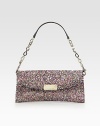 Make it an evening with this dazzling flap-front bag of glitter-encrusted cotton.Chain shoulder strap, 5¾ dropFlap snap closureOne inside zip pocketSix credit card slotsFully lined9¼W X 5¼H X 1DMade in Italy