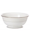 A sweet lace pattern combines with platinum borders to add graceful elegance to your tabletop. The classic shape and pristine white shade make this serving bowl a timeless addition to any meal. From Lenox's collection of dinnerware and dishes.