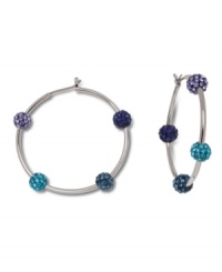 True blue. Brilliant gradated hues on sparkling crystal spheres define Swarovski's Pointiage® hoop earrings, which stand out stylishly in terms of both shape and color. Set in silver tone mixed metal. Approximate diameter: 1-5/8 inches.