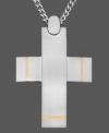 Keep the faith. This symbolic and stylish men's pendant features a cross design set in titanium with 14k gold accents. Approximate length: 24 inches. Approximate drop length: 1-6/10 inches. Approximate drop width: 1-1/4 inches.