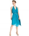 Vince Camuto's dress makes a seasonal statement in a gorgeous marine-inspired hue and a chic, on-trend cut. An elastic waist gives a lovely blouson-style fit while the removable belt polishes the look.