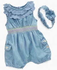 Dazzle 'em. Darling details and a sweet headband add a delicate touch to her already sweet side when she sports this romper from Guess. Dazzle 'em. Darling details and a sweet headband add a delicate touch to her already sweet side when she sports this romper from Guess.