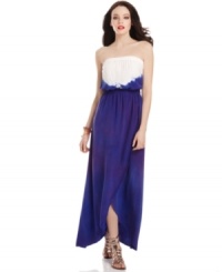 Wrapper's delight: this maxi dress from GUESS? has all of the elements to help you achieve dreamy, suitcase-ready style! From the blouson top to the draped skirt that flaunts a bit of leg, this dress is a modern update to a classically perfect style of dress! Wrapper's delight: this maxi dress from GUESS? has all of the elements to help you achieve dreamy, suitcase-ready style! From the blouson top to the draped skirt that flaunts a bit of leg, this dress is a modern update to a classically perfect style of dress!