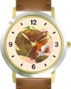 The Little Bird - from Mother Goose by Artist: Sylvia Long - WATCHBUDDY® DELUXE TWO-TONE THEME WATCH - Arabic Numbers - Brown Leather Strap-Size-Large ( Men's Size or Jumbo Women's Size )