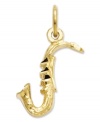 Hit all the right notes with this sweet saxophone charm. Crafted in 14k gold, charm features all the intricate keys and details. Chain not included. Approximate length: 4/5 inch. Approximate width: 2/5 inch.