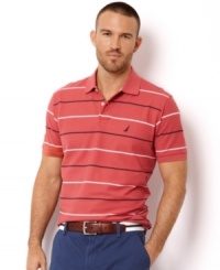 Kick back, relax and enjoy the remainder of the summer in style with this classic preppy polo from Nautica. Kick back, relax and enjoy the remainder of the summer in style with this classic preppy polo from Nautica.