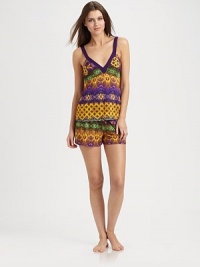 Signature lightweight talco fabric in a vibrant tribal print is a summer-ready look. Elastic waistbandInseam, about 11¼90% viscose/10% elastaneHand washMade in Italy Signature lightweight talco fabric in a vibrant tribal print is a summer-ready look. Elastic waistbandInseam, about 11¼90% viscose/10% elastaneHand washMade in Italy