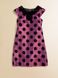 Velvet polka dots and trimmed neckline with keyhole cutout define this cap-sleeved frock designed in a classic shift silhouette.Round velvet necklineCap sleevesBack zipperBack seamingPolyesterHand washImported Velvet polka dots and trimmed neckline with keyhole cutout define this cap-sleeved frock designed in a classic shift silhouette.Round velvet necklineCap sleevesBack zipperBack seamingPolyesterHand washImported