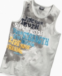 Get motivated. He'll carry confidence wherever he goes in this graphic tank from Akademiks. Get motivated. He'll carry confidence wherever he goes in this graphic tank from Akademiks.