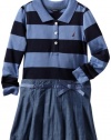 Nautica Sportswear Kids Girls 2-6X Long Sleeve Striped Rugby Chambray Skirt Attached Top, Cadet Blue, 5