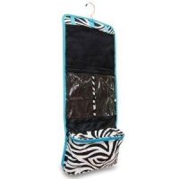 Zebra Hanging Fold up Cosmetic Bag w/ Aqua Blue Trim Zebra Hanging Fold up Cosmetic Bag w/ Aqua Blue Trim