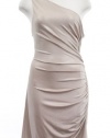 Laundry By Shelli Segal Buff/Silver One-Shoulder Metallic Beaded Cocktail Dress 12