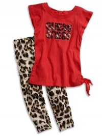 GUESS Kids Girls Girl Tee & Animal Print Leggings Set, RED (4) GUESS Kids Girls Girl Tee & Animal Print Leggings Set, RED (4)