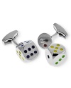 Tateossian's playful dice cufflinks screw off for the ultimate in form and function. Featuring multicolor enameled dots, they add a dash of whimsy and signal game on.