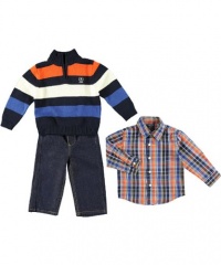 Izod Kids Baby-boys Infant Stripe 1/4 Zip Sweater With Woven Shirt and Denim Jean, Sport Navy, 18 Months Izod Kids Baby-boys Infant Stripe 1/4 Zip Sweater With Woven Shirt and Denim Jean, Sport Navy, 18 Months