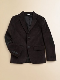 A classic corduroy jacket is tailored for a sophisticated look with front pocket detail and velvet elbow patches.Notched lapelLong sleeves with button detail and velvet elbow patchesThree front faux pocketsThree patch pockets on inside of jacketSingle back ventFully lined97% cotton/3% elastaneDry cleanImported Please note: Number of buttons may vary depending on size ordered. A classic corduroy jacket is tailored for a sophisticated look with front pocket detail and velvet elbow patches.Notched lapelLong sleeves with button detail and velvet elbow patchesThree front faux pocketsThree patch pockets on inside of jacketSingle back ventFully lined97% cotton/3% elastaneDry cleanImported Please note: Number of buttons may vary depending on size ordered.