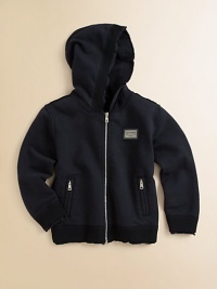 A long-sleeved, cotton hoodie with logo plaque, side zippered pockets and slightly frayed trim.Attached hoodLong sleevesFull-zip frontSide slash zippered pocketsCottonMachine washMade in Italy