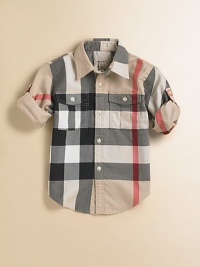 Oversized checks in a classic woven style with sporty chest pockets and sleeve tabs for roll-up options.Spread collar Long sleeves with button tabs and cuffs Front button placket Button flap chest pockets Shirttail hem Cotton Machine wash Imported Please note: Number of buttons may vary depending on size ordered. Oversized checks in a classic woven style with sporty chest pockets and sleeve tabs for roll-up options.Spread collar Long sleeves with button tabs and cuffs Front button placket Button flap chest pockets Shirttail hem Cotton Machine wash Imported Please note: Number of buttons may vary depending on size ordered.