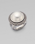From the Moonlight Ice Collection. A stunning mabe pearl sits center of two rows of sparkling diamonds in blackened sterling silver. White mabe pearlDiamonds, 1.36 tcwBlackened sterling silverWidth, about ½Imported