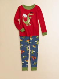A fire-breathing dragon roars on the front of these cozy pajamas, guaranteed to inspire dreams of knights and castles and medieval adventures.Ribbed contrast crew necklineLong sleeves with contrast ribbed cuffsDragon-print elastic-waist bottoms with contrast ribbed cuffsCottonMachine washImported A fire-breathing dragon roars on the front of these cozy pajamas, guaranteed to inspire dreams of knights and castles and medieval adventures.Ribbed contrast crew necklineLong sleeves with contrast ribbed cuffsDragon-print elastic-waist bottoms with contrast ribbed cuffsCottonMachine washImported