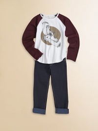 A gorgeous bird flies past the moon on this rich and rustic long-sleeve tee.CrewneckLong sleevesCurved hemOrganic cottonMachine washImported A gorgeous bird flies past the moon on this rich and rustic long-sleeve tee.CrewneckLong sleevesCurved hemOrganic cottonMachine washImported