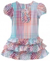 Hartstrings Girls 2-6x Little Girl Multi Color Check Ruffled Dress, Orange Multi, 5