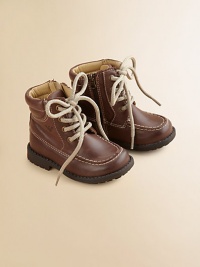 Mini leather work boots with lace-up front, side zipper, rubber sole and eagle logo for rugged, stylish appeal.Lace-up front with side zipperLeather upper70% bovine leather/30% cotton liningRubber solePadded insoleImported Mini leather work boots with lace-up front, side zipper, rubber sole and eagle logo for rugged, stylish appeal.Lace-up front with side zipperLeather upper70% bovine leather/30% cotton liningRubber solePadded insoleImported