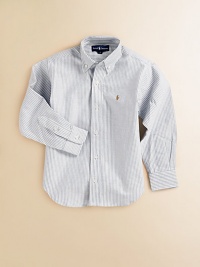An all-season favorite in cotton oxford and fresh stripes, embroidered with the iconic polo player. Button-down collar Button front Barrel cuffs Shirttail hem Cotton; machine wash Imported An all-season favorite in cotton oxford and fresh stripes, embroidered with the iconic polo player. Button-down collar Button front Barrel cuffs Shirttail hem Cotton; machine wash Imported