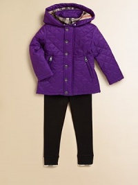 A quilted classic with detachable hood, check lining and zippered pockets in an A-line silhouette to help your mini-me brave the elements in style.Snap-off hoodShirt collarLong sleevesSnap-front with concealed zipperSide slash pockets with zippersNylonMachine washImported Please note: Number of snaps may vary depending on size ordered. A quilted classic with detachable hood, check lining and zippered pockets in an A-line silhouette to help your mini-me brave the elements in style.Snap-off hoodShirt collarLong sleevesSnap-front with concealed zipperSide slash pockets with zippersNylonMachine washImported Please note: Number of snaps may vary depending on size ordered.