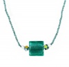 Necklace - N143 - Square Murano Style Glass ~ Teal (Green / Blue)