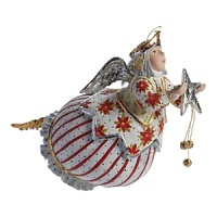 Dressed in poinsettias and stripes, Celeste Star Fairy wears a gold leaf crown and silver leaf wings while bearing a holiday star. Dressed in poinsettias and stripes, Celeste Star Fairy wears a gold leaf crown and silver leaf wings while bearing a holiday star.