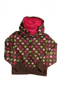 Pink Platinum Kid Girls Brown and Green Hearts Sherpa Hoodie Winter Jacket