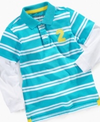 Get him layered up in preppy stripes with this long sleeve polo by Greendog. Get him layered up in preppy stripes with this long sleeve polo by Greendog.