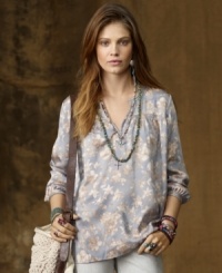 Rendered in a delicate floral pattern, Denim & Supply Ralph Lauren's cotton-silk blend blouse is finished with smocked trim and embroidered picot detailing for a subtle bohemian vibe. Rendered in a delicate floral pattern, Denim & Supply Ralph Lauren's cotton-silk blend blouse is finished with smocked trim and embroidered picot detailing for a subtle bohemian vibe.