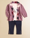 An everyday essential, these adorably girly jeans feature bows and zippers, in a slim-fitting silhouette.Front button closureElastic waistband with belt loopsZip flyFront slash pocketsBack patch pocketsZippered hem98% cotton/2% spandexMachine washImported