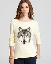 A realistic wolf print brings your animal instincts to the forefront of this WILDFOX sweatshirt for fall. A realistic wolf print brings your animal instincts to the forefront of this WILDFOX sweatshirt for fall.