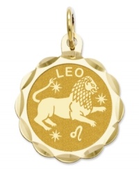 Tell everyone your sign in style! This scalloped and polished disc charm features the Leo Zodiac in 14k gold. Chain not included. Approximate length: 9/10 inch. Approximate width: 3/5 inch. Tell everyone your sign in style! This scalloped and polished disc charm features the Leo Zodiac in 14k gold. Chain not included. Approximate length: 9/10 inch. Approximate width: 3/5 inch.