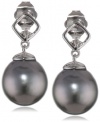 10k White Gold Black Tahitian Cultured Pearl with Diamond Accent Earrings (0.02 cttw, H-I Color, I2-I3 Clarity)