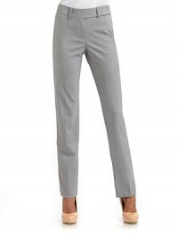 THE LOOKBanded waist with belt loops Front zip, button and tabbed double hook closures Back slash button pocketsTHE FITStraight leg silhouette Rise, about 9¾ Inseam, about 33THE MATERIAL96% wool/4% LycraCARE & ORIGINDry clean Imported THE LOOKBanded waist with belt loops Front zip, button and tabbed double hook closures Back slash button pocketsTHE FITStraight leg silhouette Rise, about 9¾ Inseam, about 33THE MATERIAL96% wool/4% LycraCARE & ORIGINDry clean Imported