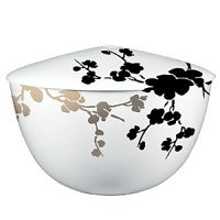 From Raynaud in Limoges porcelain, a modern, Asian-influenced pattern in black, white, and yellow with platinum bordering. Mix in yellow saucers and buffet plates to make the pattern pop. From Raynaud in Limoges porcelain, a modern, Asian-influenced pattern in black, white, and yellow with platinum bordering. Mix in yellow saucers and buffet plates to make the pattern pop.