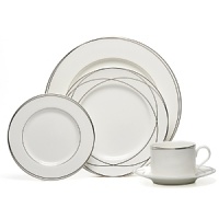 Vows dinner plate by Lauren Ralph Lauren Home. Inspired by the graceful curves of wedding rings, this elegant dinnerware line features interconnected platinum bands on the finest bone china. Makes a stunning table for any special occasion. Vows dinner plate by Lauren Ralph Lauren Home. Inspired by the graceful curves of wedding rings, this elegant dinnerware line features interconnected platinum bands on the finest bone china. Makes a stunning table for any special occasion.