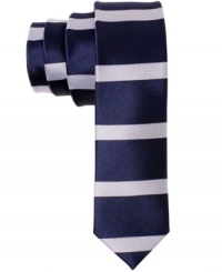 With a modern stripe and cool skinny construction, this American Rag tie ups your cool factor. With a modern stripe and cool skinny construction, this American Rag tie ups your cool factor.