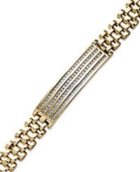 A luxurious blend of rich color and shine. YellOra™'s men's bracelet features a thick link band that highlights four rows of round-cut diamonds at center (1 ct. t.w.). Precious metal made from a combination of pure gold, sterling silver and palladium. Approximate length: 8 inches.