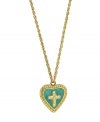 Add a layer of love and devotion. Vatican pendant features a unique way to show your faith with a heart-shaped cross design accented with a turquoise-colored enamel background. Setting, chain, and cross crafted in gold tone mixed metal. Approximate length: 18 inches. Approximate drop: 3/4 inch.